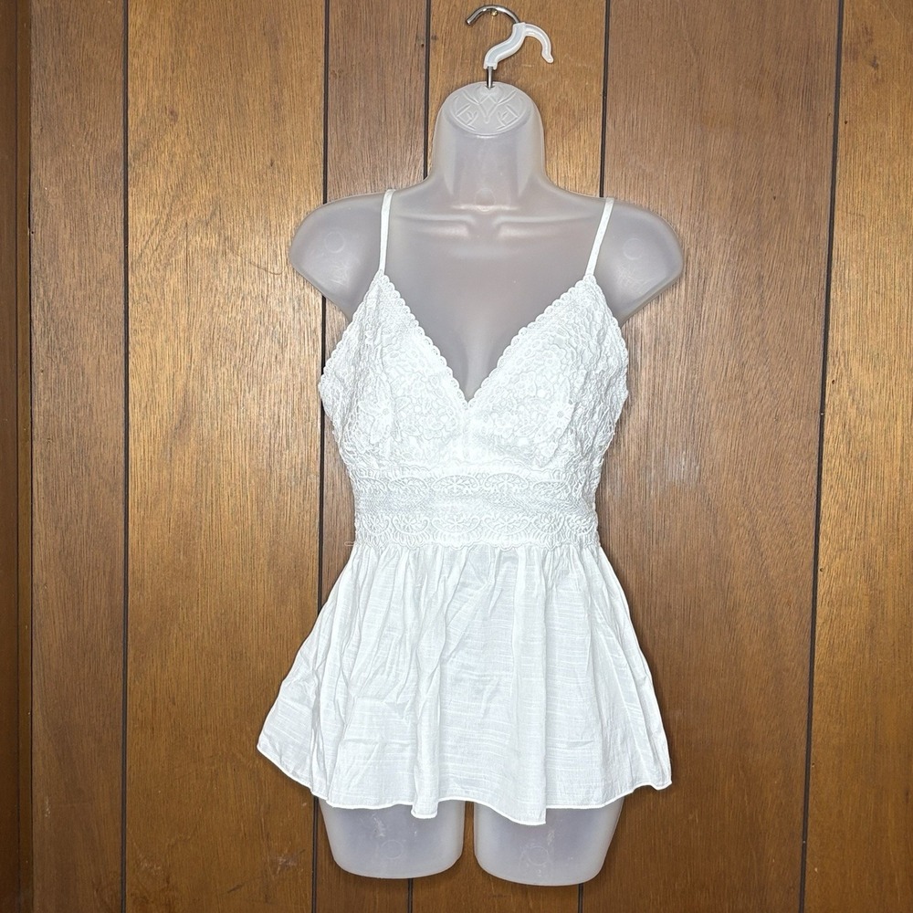 Y2K Rebellion Again Cami Tank Top Women's S White Lace Babydoll Boho Cottagecore